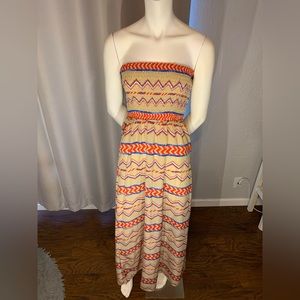 Brown red blue western pattern maxi dress with string strap belt